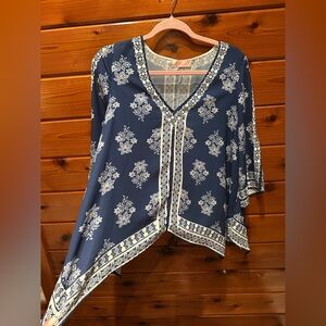 Blush Navy and White Floral Blouse